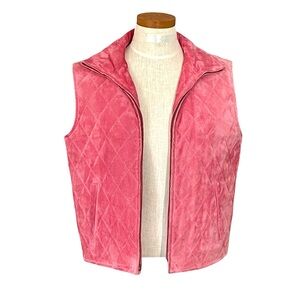 90’s Audrey Talbott Pink Quilted Shearling Leather Zip up Vest SzM Pockets